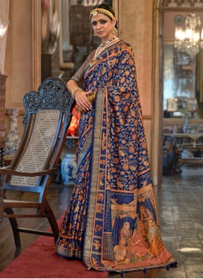 Whimsical Weaving Patola Silk  Blue Classic Saree