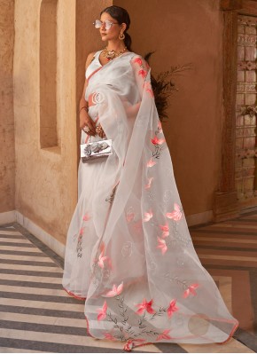 White Printed Wedding Saree