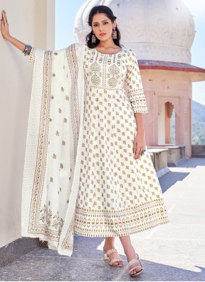 White Rayon Digital Print Trendy Gown