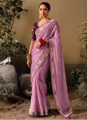 Winsome Silk Purple Embroidered Trendy Saree
