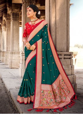 Winsome Weaving Green Banarasi Silk Classic Saree