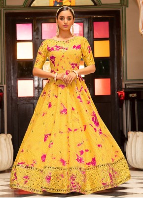 Winsome Yellow Designer Gown