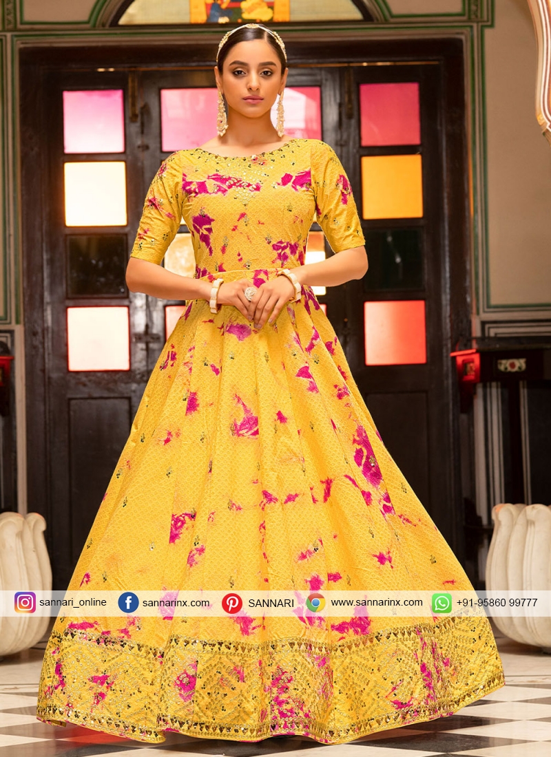 Winsome Yellow Designer Gown