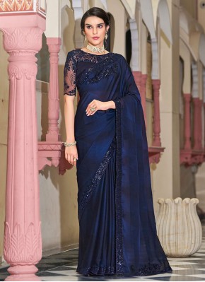 Wonderous Resham Navy Blue Designer Saree