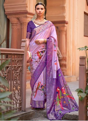 Woven Silk Classic Saree in Purple