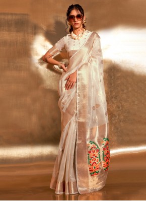 Woven Tissue Designer Saree in Off White