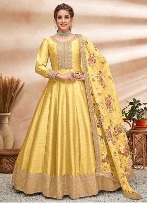 Yellow Art Silk Ceremonial Trendy Salwar Kameez