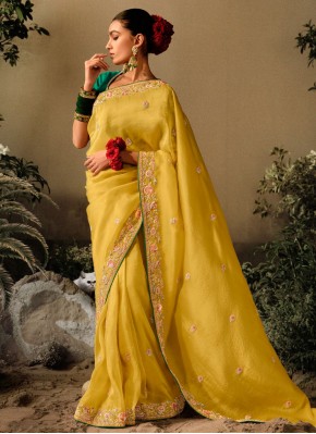 Yellow Embroidered Contemporary Style Saree