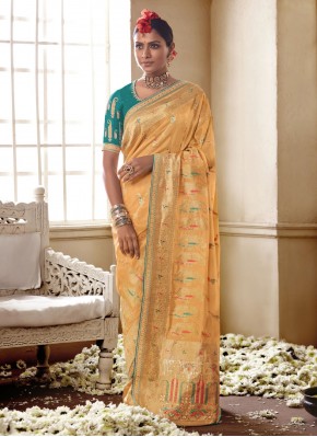 Yellow Embroidered Designer Saree