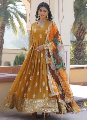 Yellow Embroidered Readymade Gown