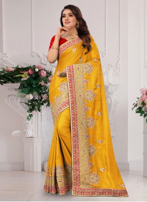 Yellow Embroidered Traditional Saree