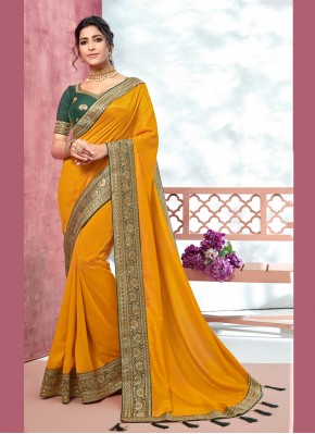Yellow Embroidered Trendy Saree