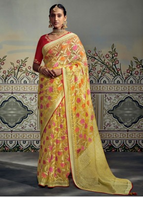 Yellow Fancy Party Contemporary Style Saree