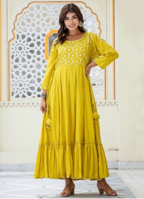 Yellow Festival Cotton Readymade Gown