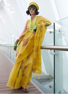 Yellow Festival Tissue Contemporary Style Saree