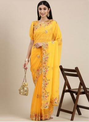 Yellow Georgette Wedding Traditional Designer Saree