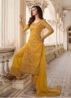 Yellow Net Ceremonial Designer Pakistani Suit