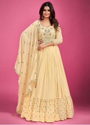 Yellow Pure Georgette Engagement Gown 