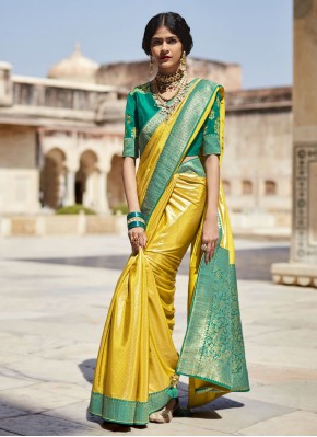 Yellow Silk Weaving Trendy Saree