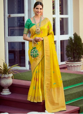 Yellow Tissue Woven Traditional Saree