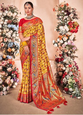 Yellow Woven Art Silk Contemporary Style Saree