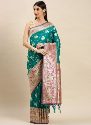 Zesty Banarasi Silk Rama Traditional Designer Saree
